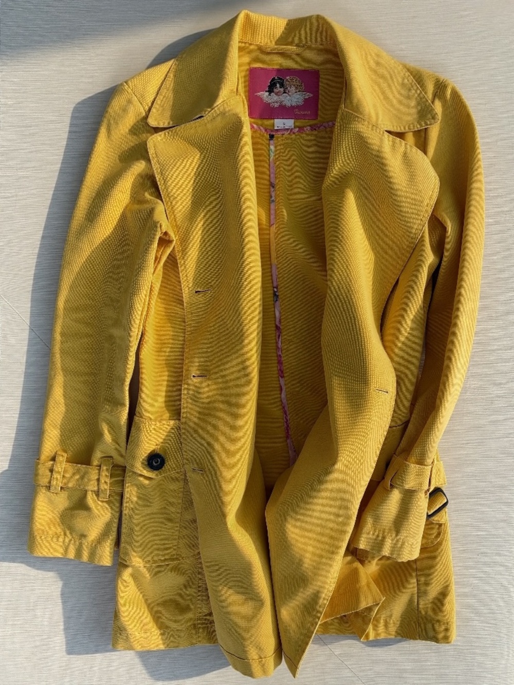 Fiorucci Yellow Cotton Double Breasted Trench Jacket Small